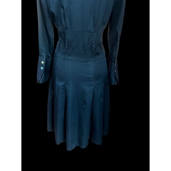 ALFANI ButtonUp Long Sleeve Fit & Flare Dress WOMEN, MED Navy Blue Pleated Skirt - Picture 6 of 9